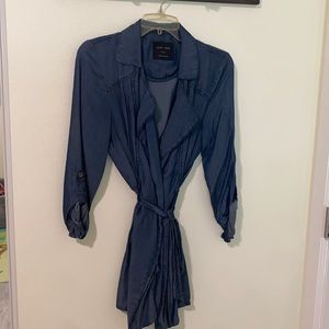 Denim belted coat